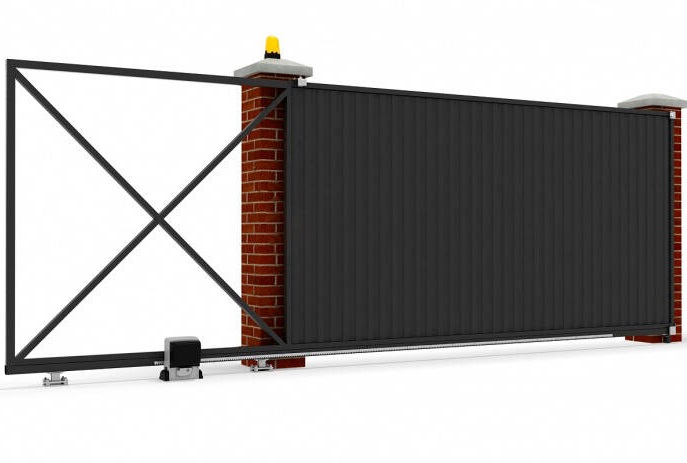 Откатные ворота с профнастилом №13