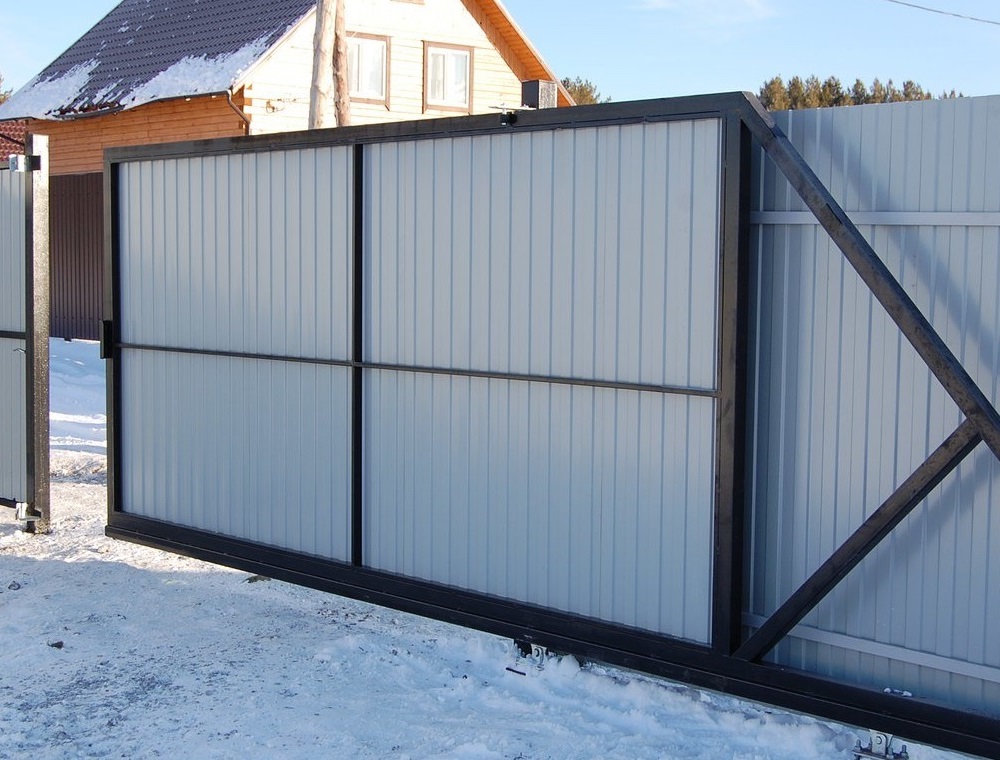 Ворота откатные с профнастилом №14